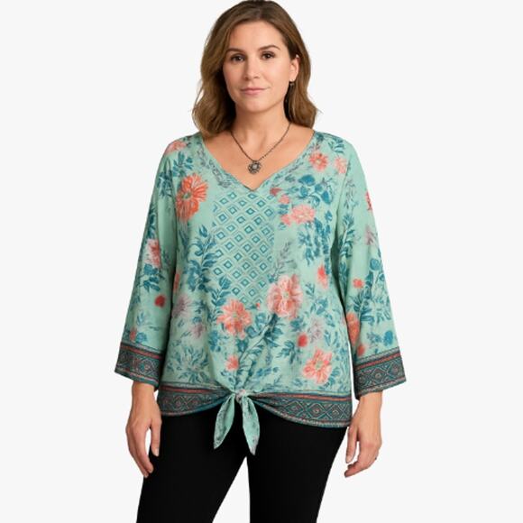 VINTAGE AMERICA Floral Side Tie Peasant Blouse, M - Picture 9 of 9